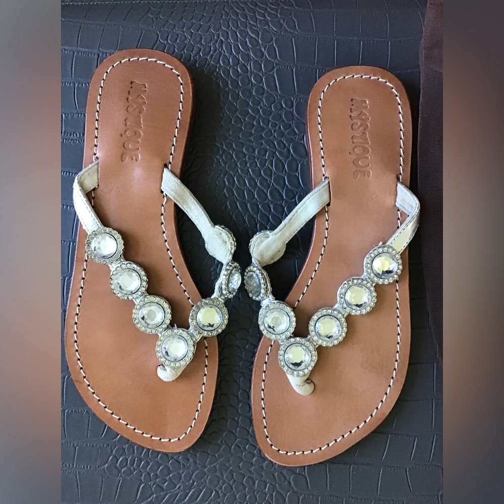 New MYSTIQUE silver and jewels sandals size 6 with dust bag Saks Off Fifth